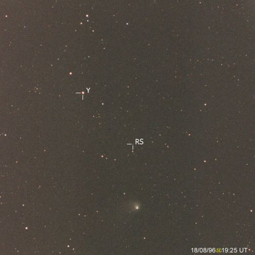 Zdjęcie komety Hale-Bopp z 18.08.1996, kliknij aby otrzymać oryginalny rozmiar